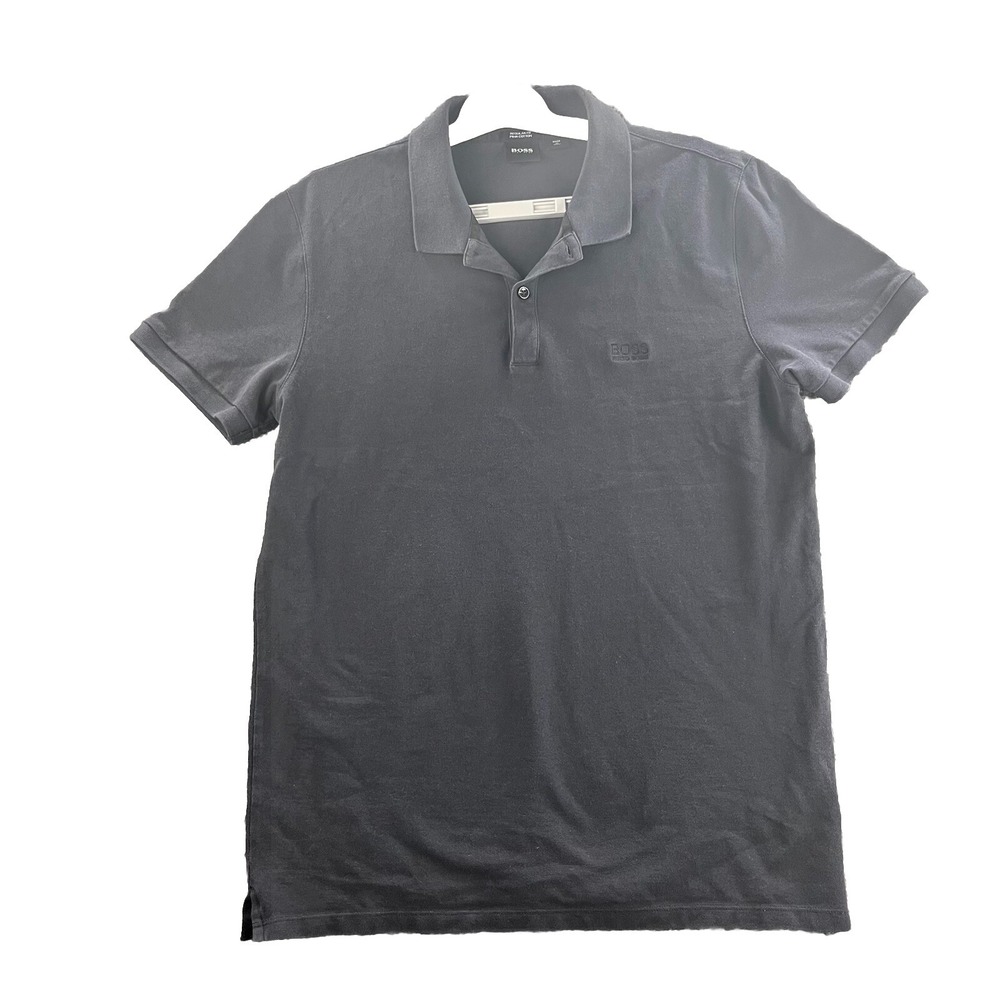 Hugo Boss Shirt Women's Navy Blue Size Large Pima Cotton Logo Polo Breathable